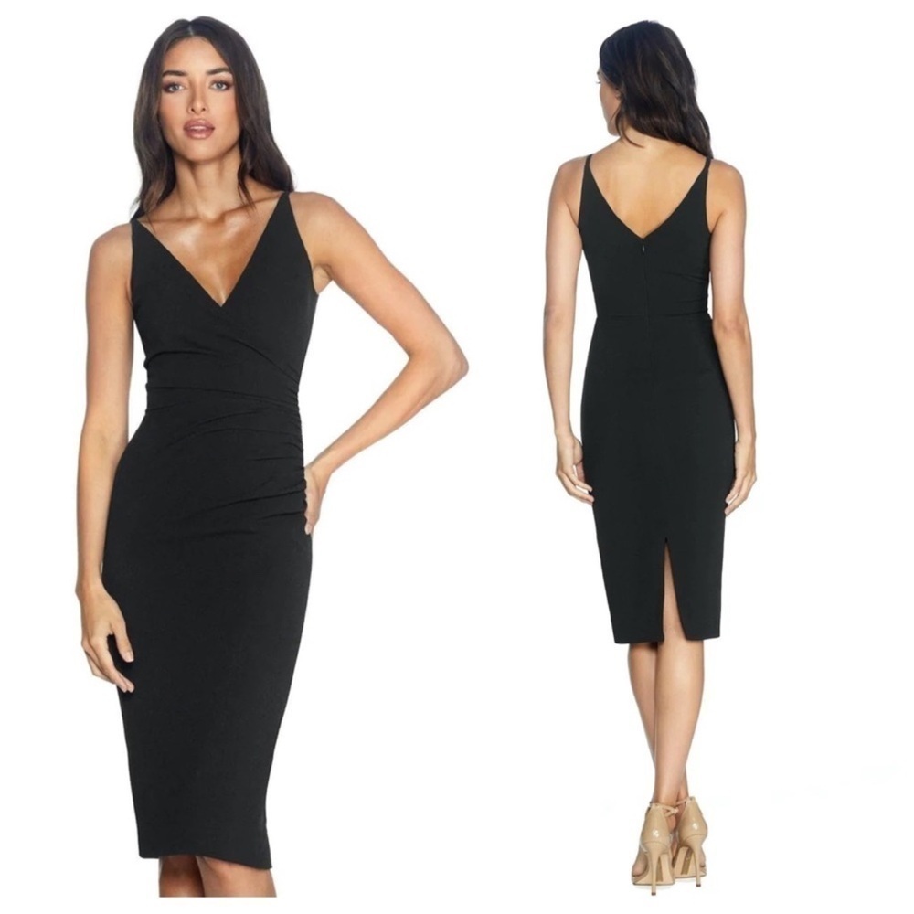 NWOT Dress the Population Anita crossfront dress black L